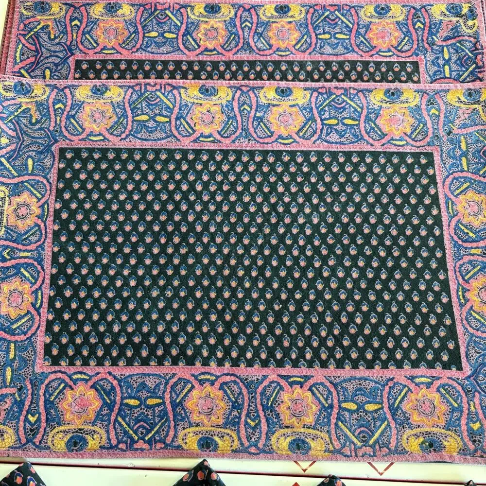 Vintage 8 Placemats 8 Napkins Purple Paisley Cotton Table Linens